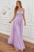 Tulle Prom Dress with Floral Appliqués