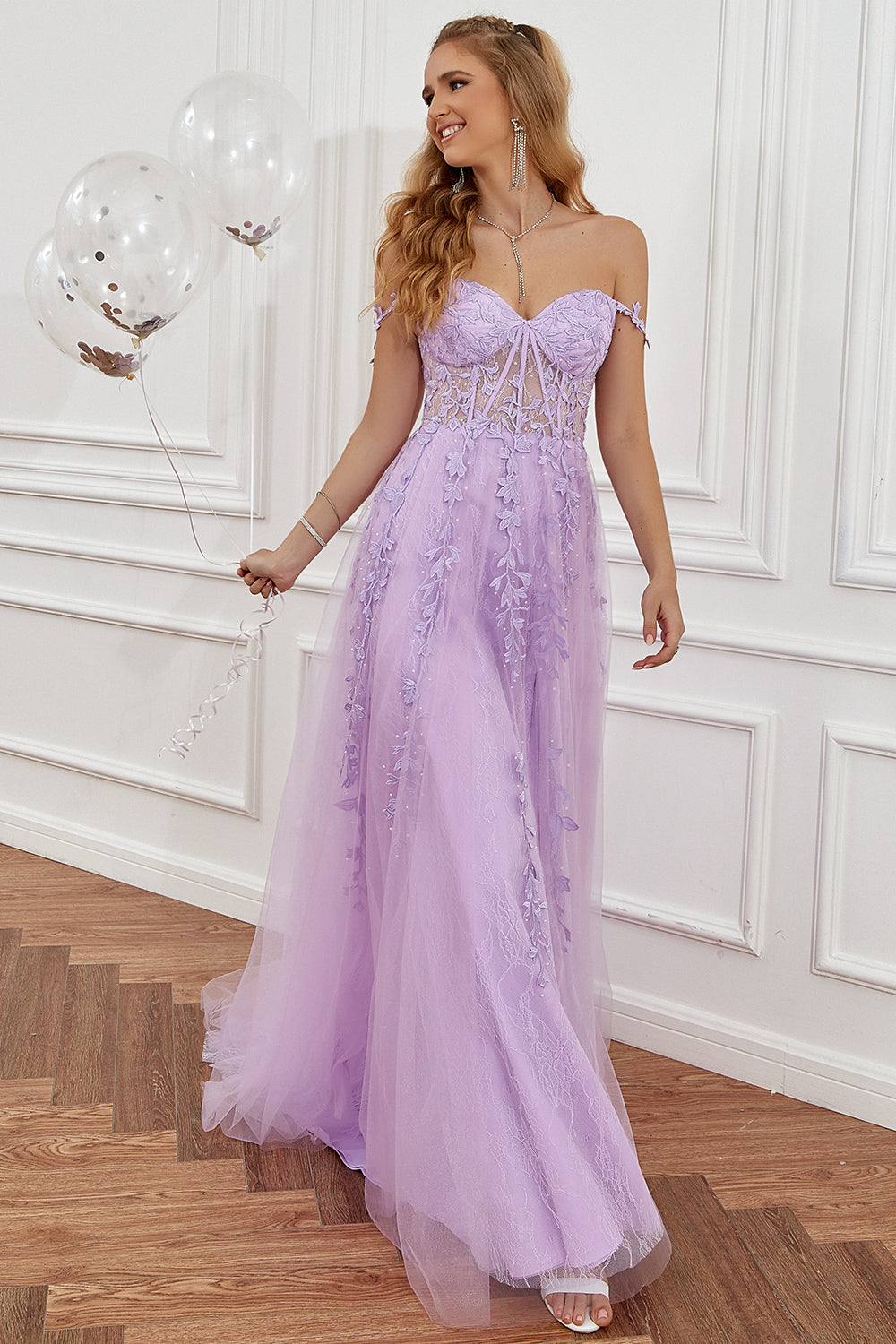 Tulle Prom Dress with Floral Appliqués