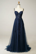 Tulle Prom Dress with Floral Appliqués
