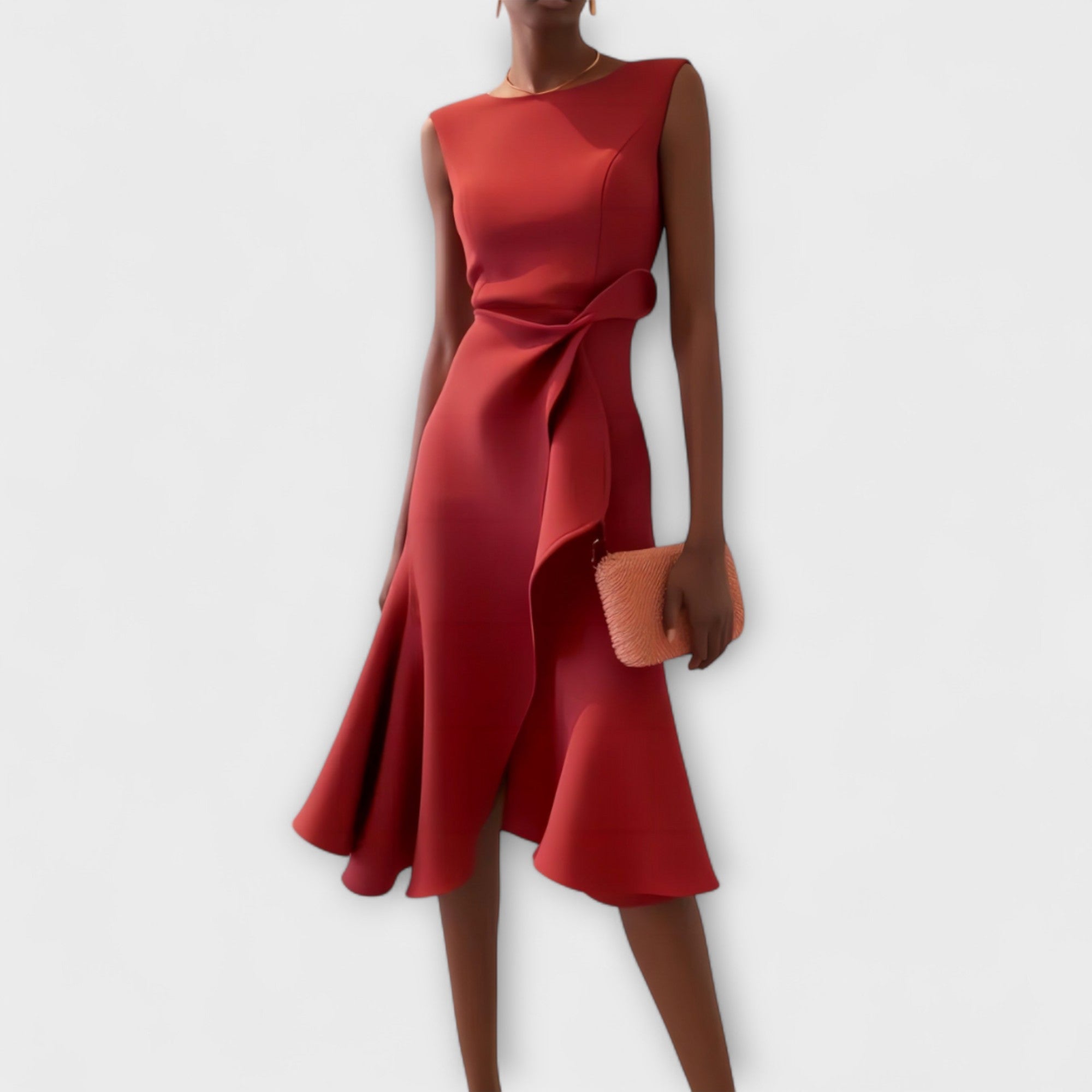 Women's Midi Dress with Draped Front