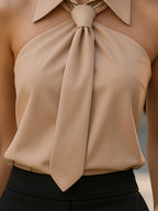 Sleeveless Halter Blouse with Tie Neck