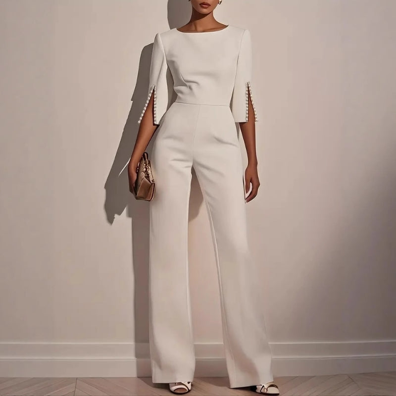 Wide-Leg Jumpsuit with Pearls