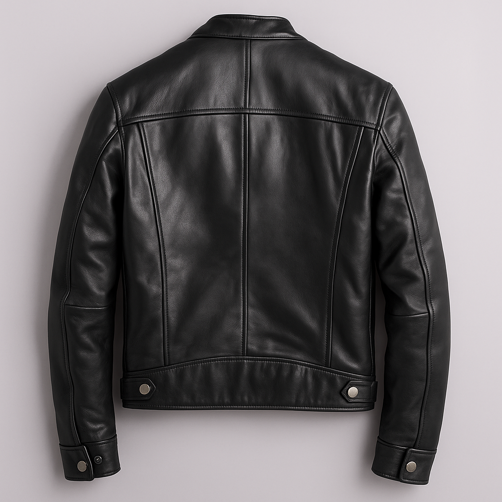 Band Collar Leather Jacket