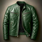 Band Collar Leather Jacket