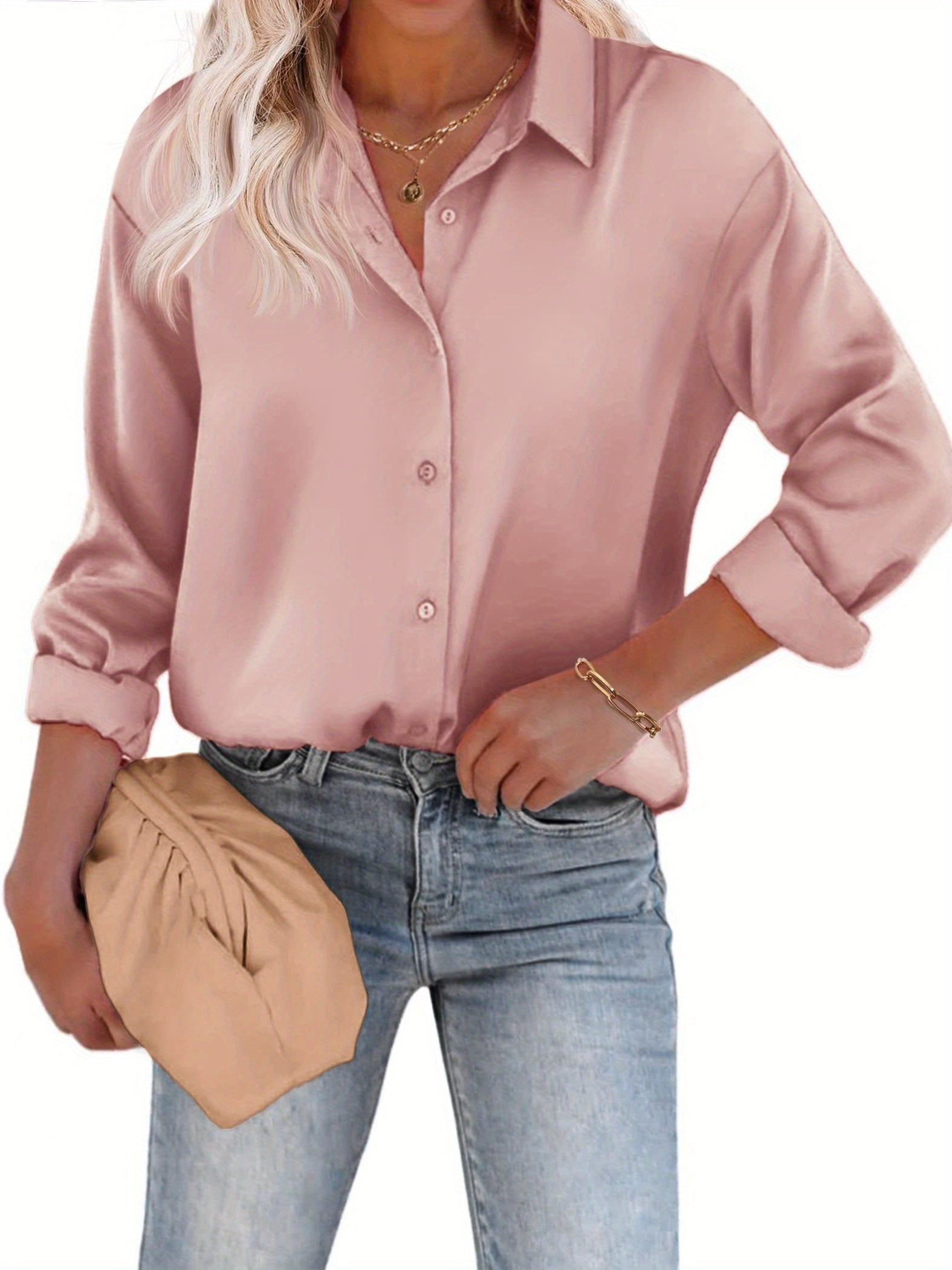 Long Sleeve Satin Button-Up Shirt