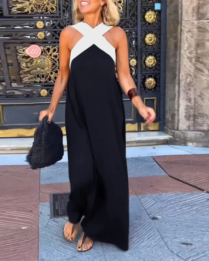 Cross-Strap Halter Maxi Dress
