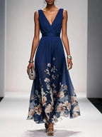 Floral Print Midi Dress Women Summer Wedding