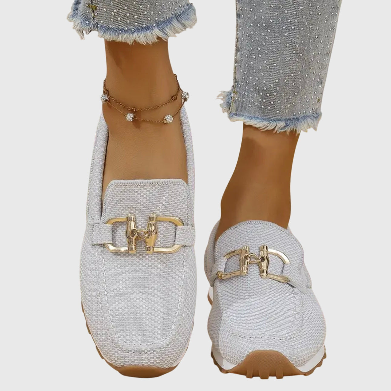 Orthopedic Slip-On Loafer Gold Horsebit Detail