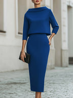Boat Neck Top High-Waist Midi Skirt Set