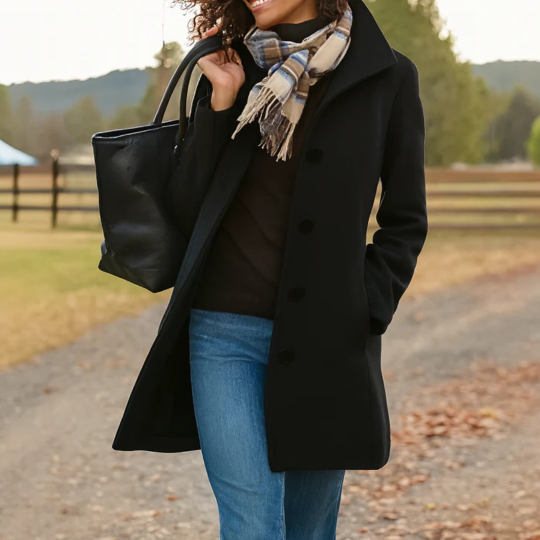 Classic Long Coat with Button Placket