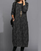 Long Sleeve Printed Pocket Dress