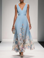 Floral Print Midi Dress Women Summer Wedding