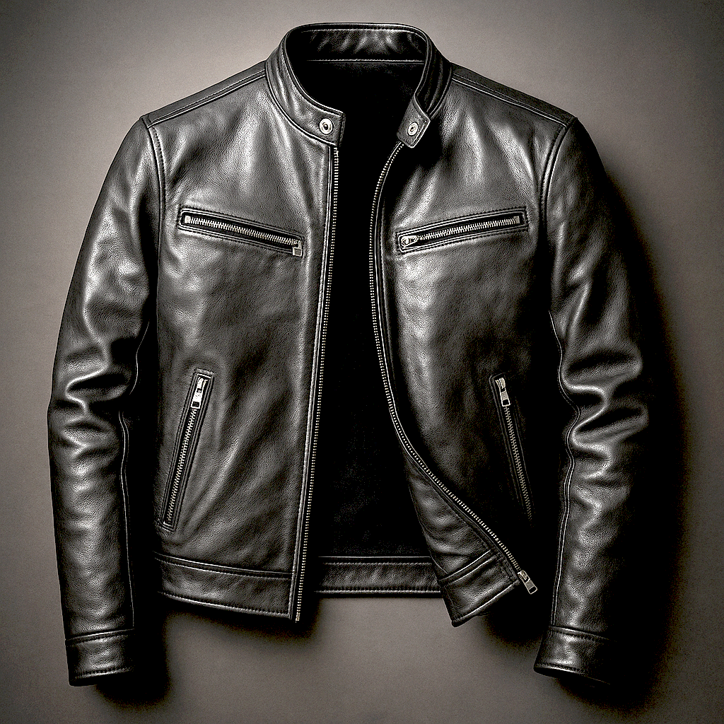 Band Collar Leather Jacket