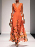 Floral Print Midi Dress Women Summer Wedding