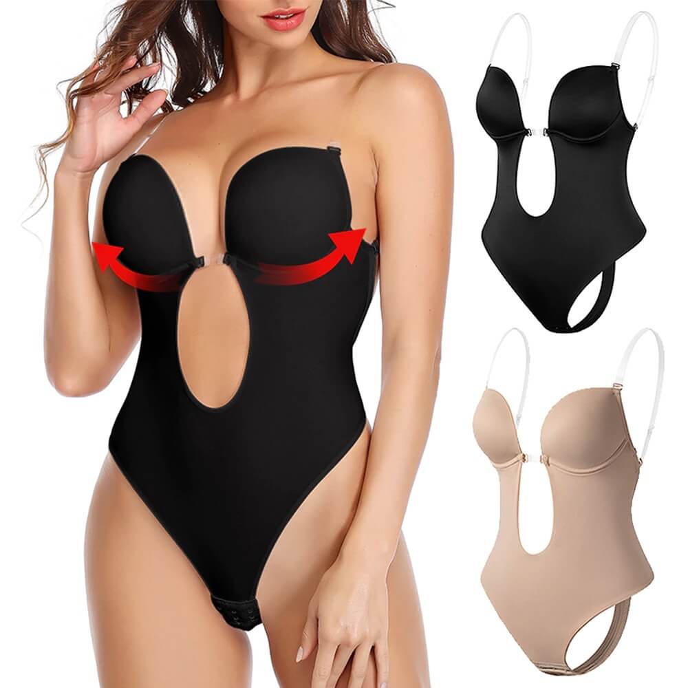 Backless body shaper for women featuring a deep V design, enhancing curves and providing seamless support for a sleek silhouette under any outfit. 1