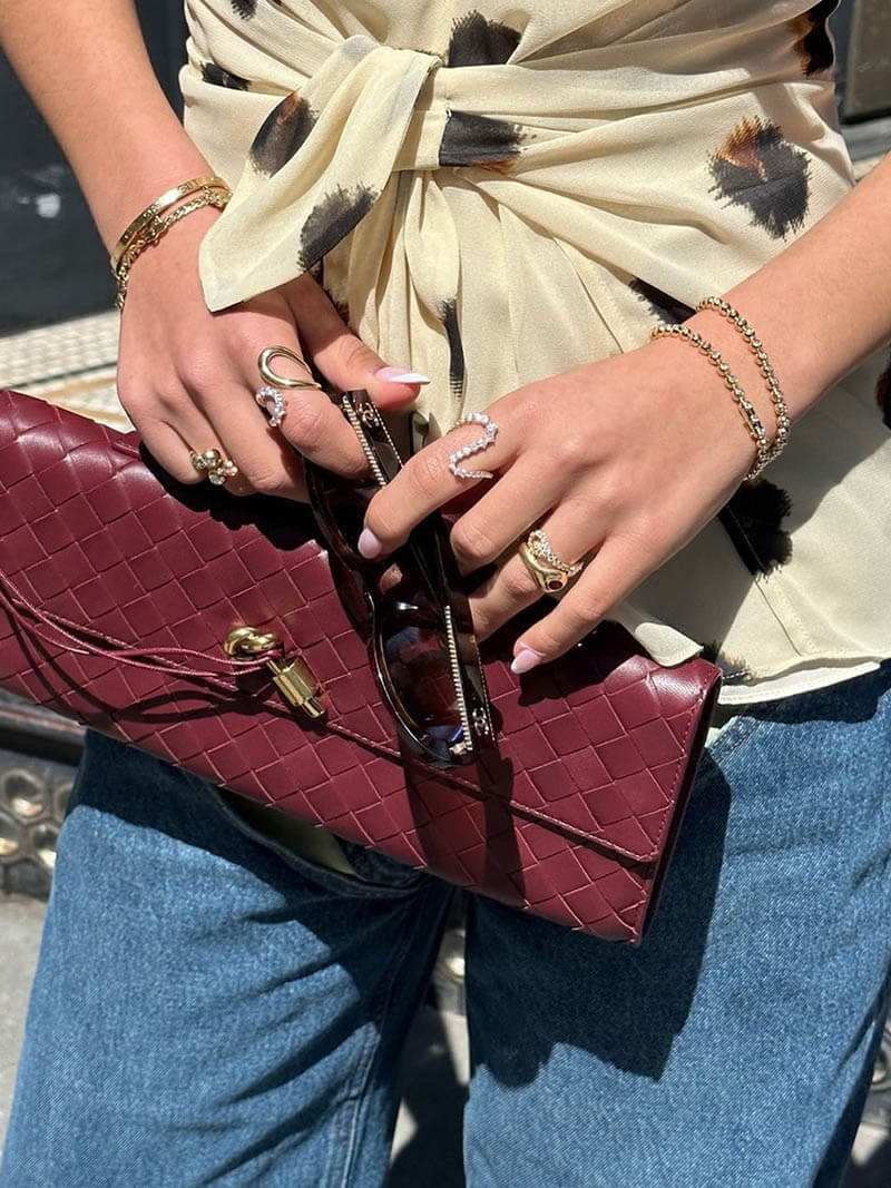 Woven Vegan Leather Bag with Knot Clasp