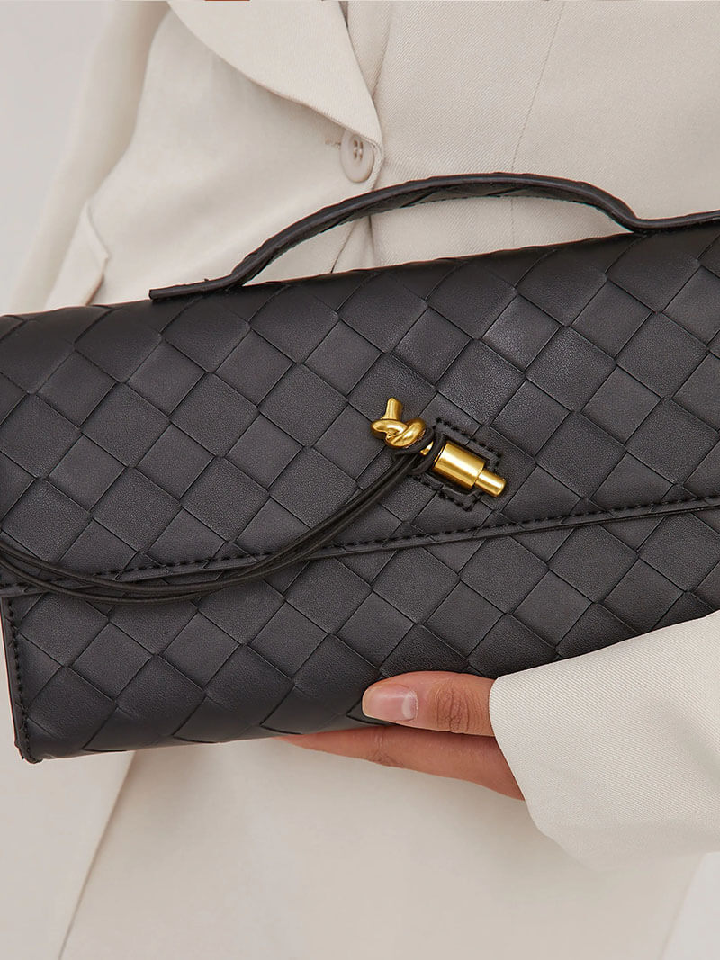 Woven Vegan Leather Bag with Knot Clasp