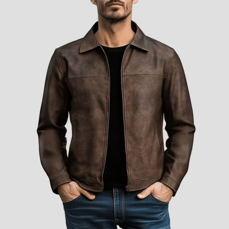 Faux Leather Jacket With Zipper Front
