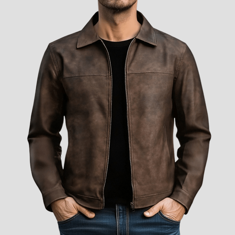 Faux Leather Jacket With Zipper Front