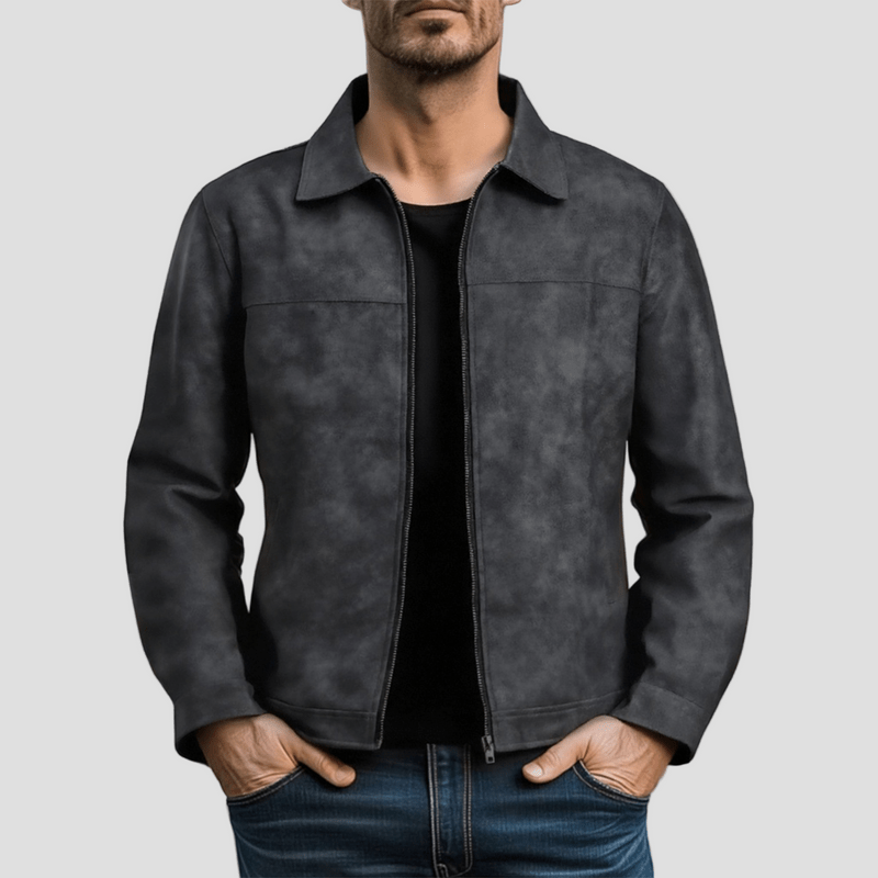 Faux Leather Jacket With Zipper Front