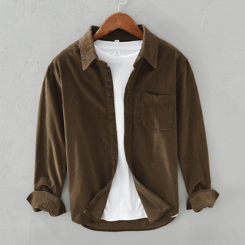 Classic fit men's cotton corduroy shirt featuring a retro design, perfect for casual wear and stylish layering. 3