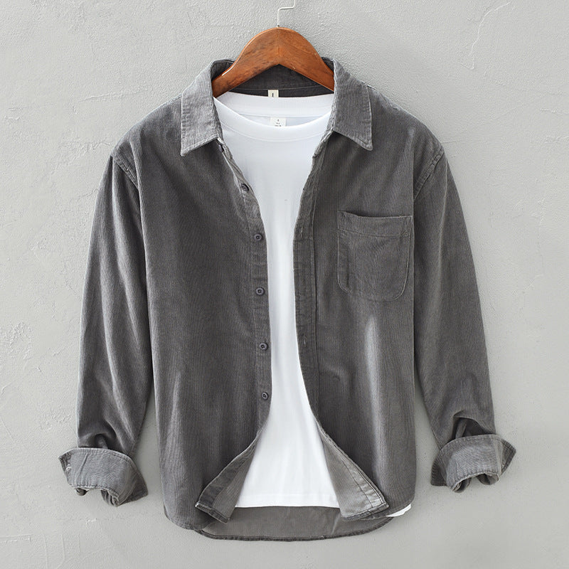 Classic fit men's cotton corduroy shirt featuring a retro design, perfect for casual wear and stylish layering. 4