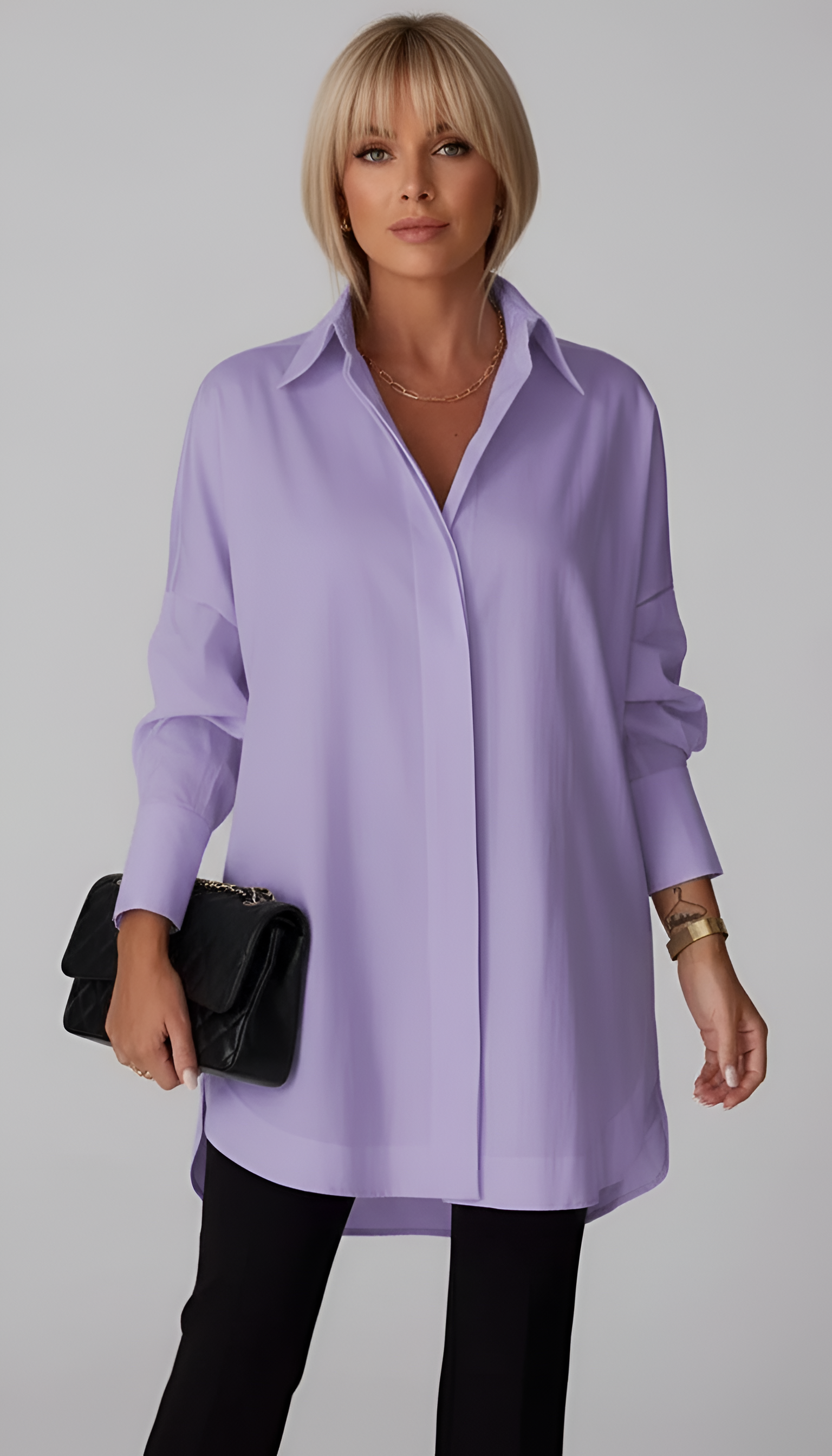 Oversized Cotton Shirt with Classic Collar