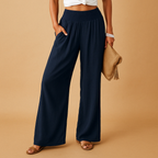 High Waist Linen Pants for Women - Comfortable, breathable elastic casual trousers perfect for warm weather and stylish everyday wear. 3