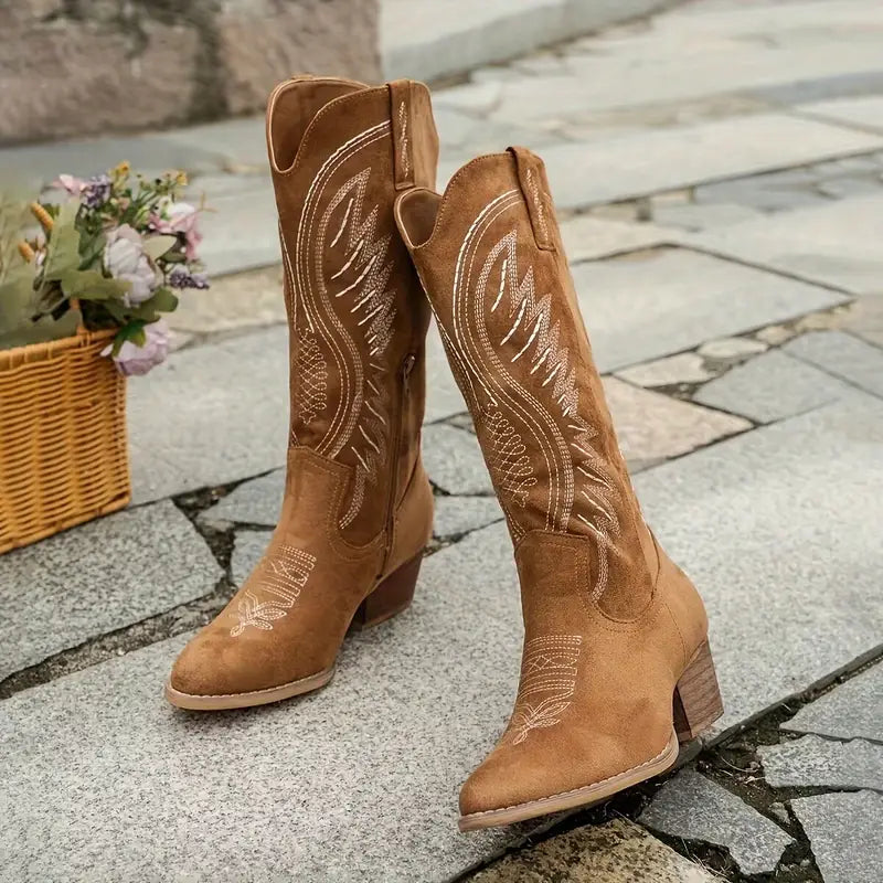 Embroidered Western Knee-High Boot Women