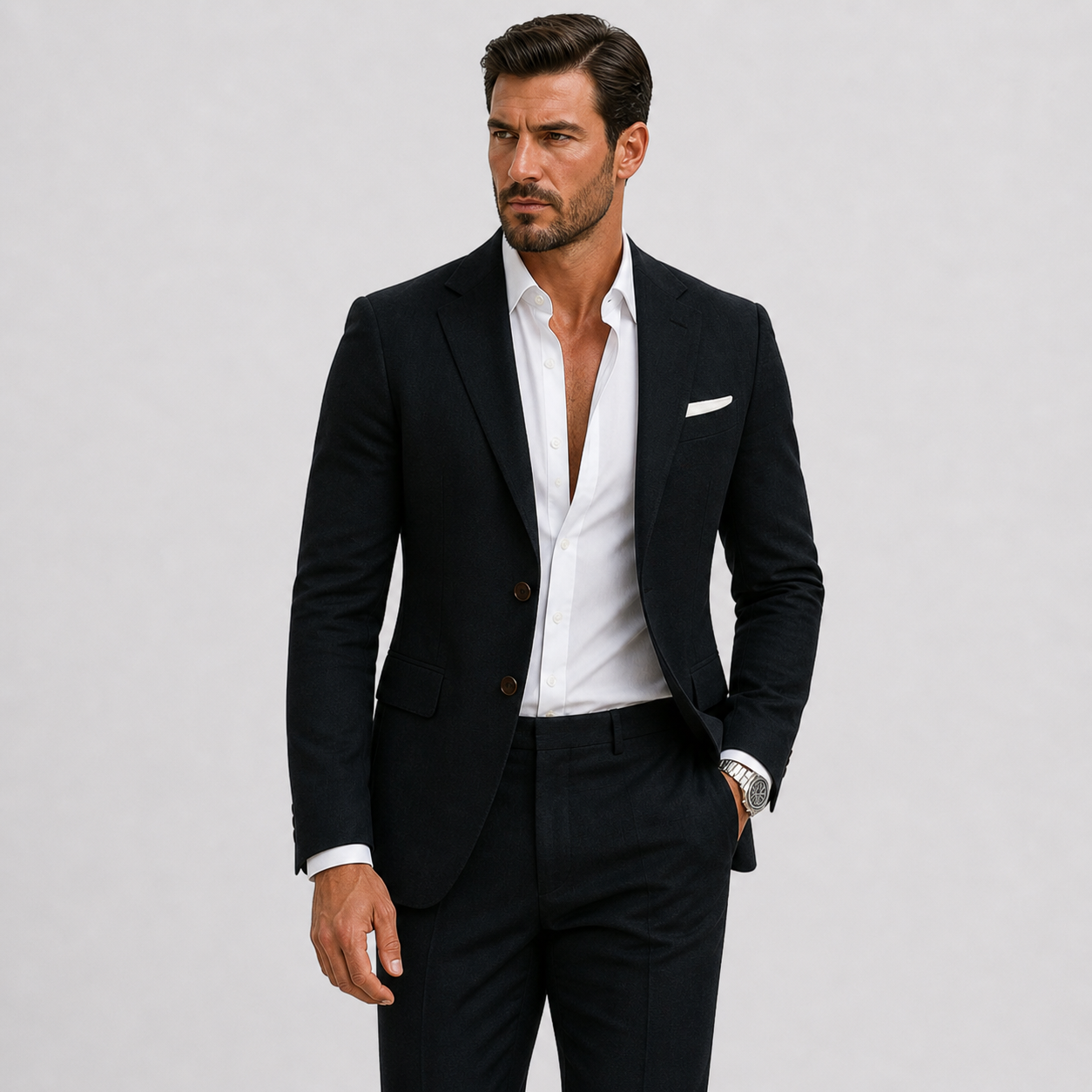 Men's slim fit linen suit in light beige, perfect for weddings and casual events, featuring a tailored design and breathable fabric for comfort and style. 8