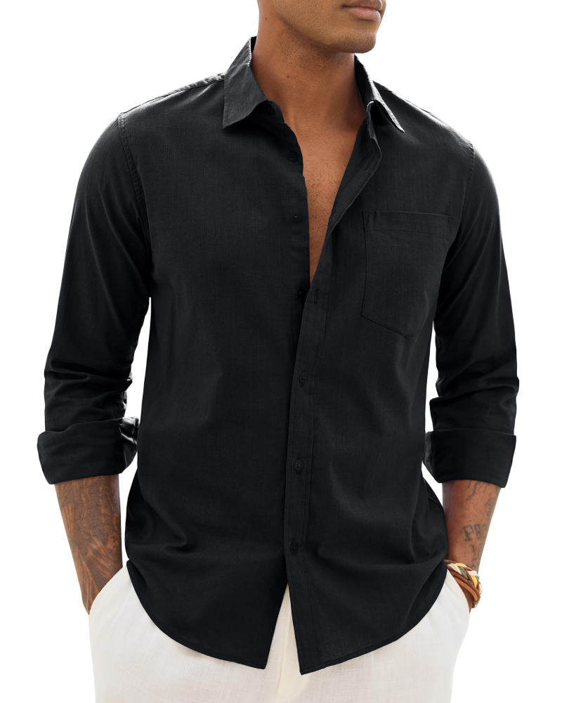 Men's Long Sleeve Shirt, Cotton Linen Blend, Casual Fit 17