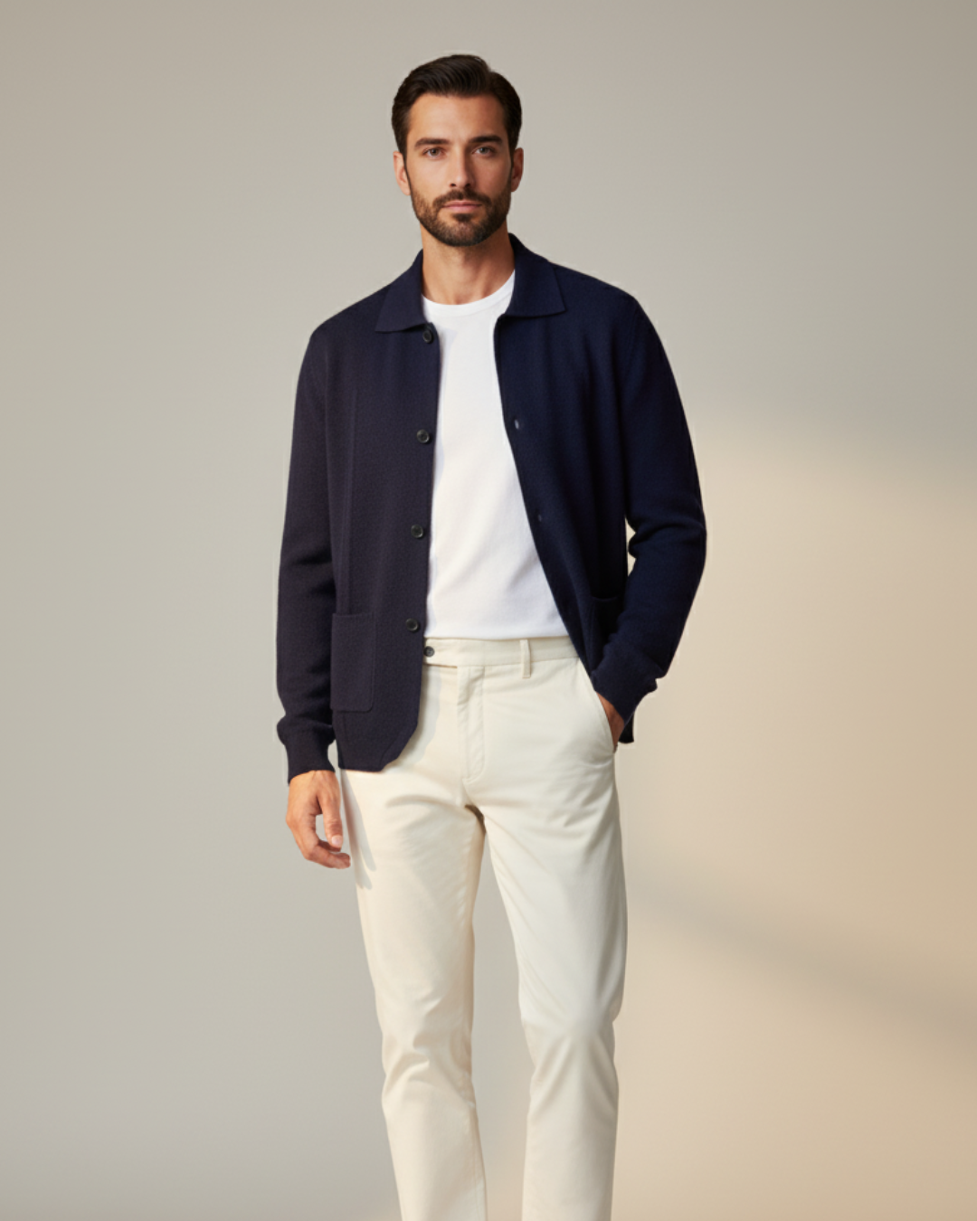 Cashmere Shirt Collar Cardigan