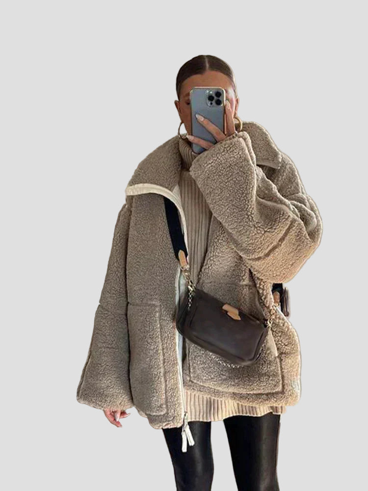 Sherpa Teddy Oversized Jacket with High Collar