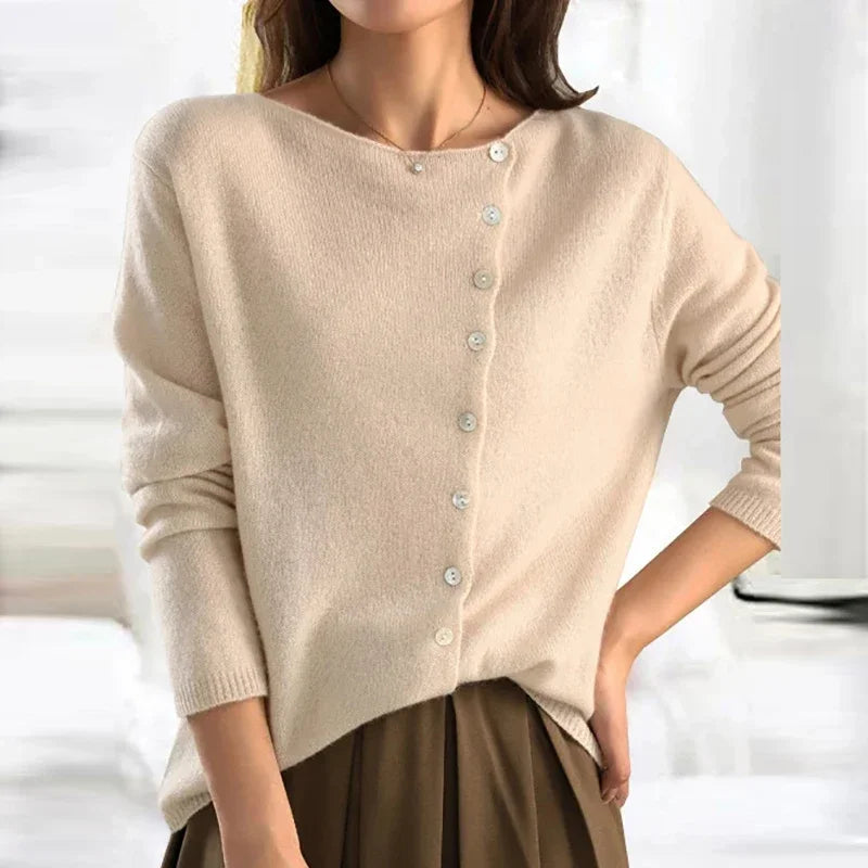 Soft Knit Sweater Women Button Embellishment
