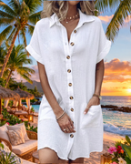 Linen Blend Midi Shirt Dress