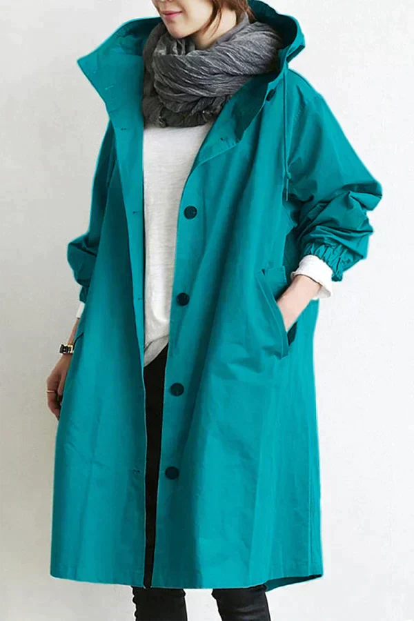Women's Hooded Longline Raincoat Waterproof Breathable