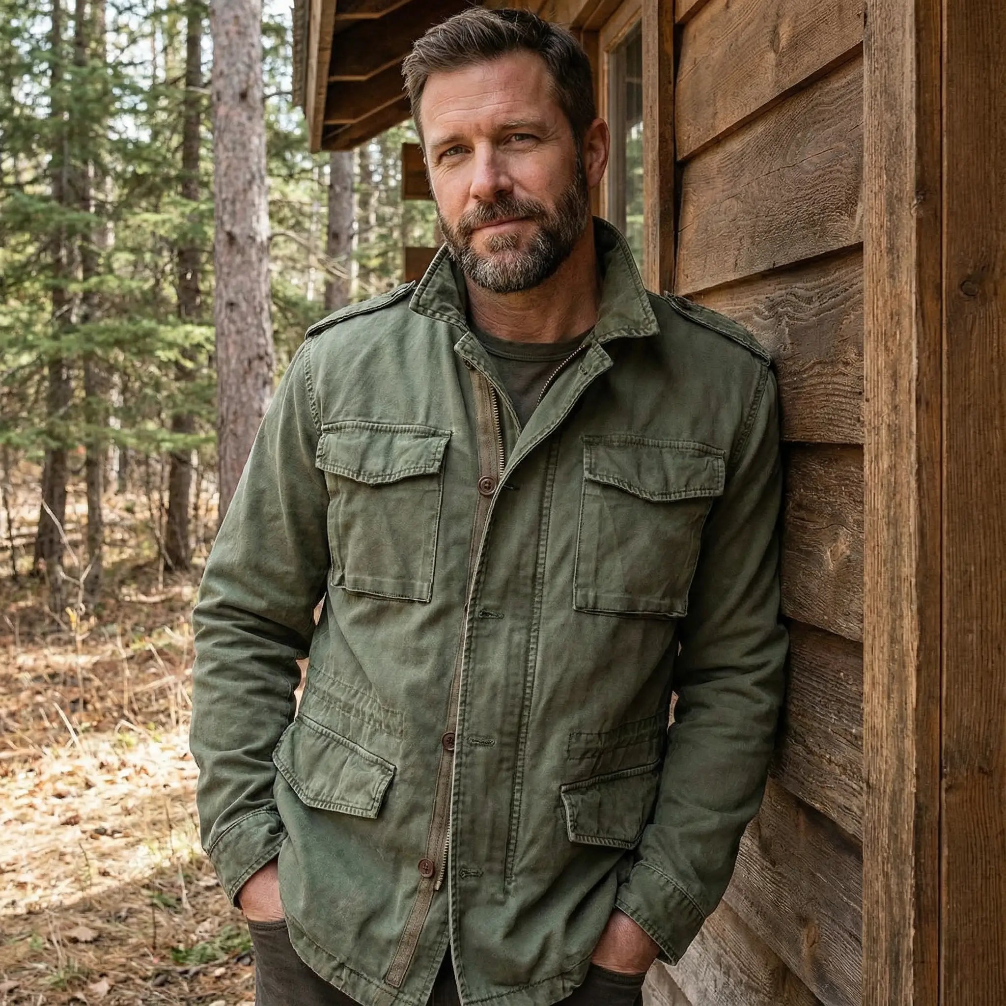 Casual Field Jacket for Men Vintage Multi Pocket Style