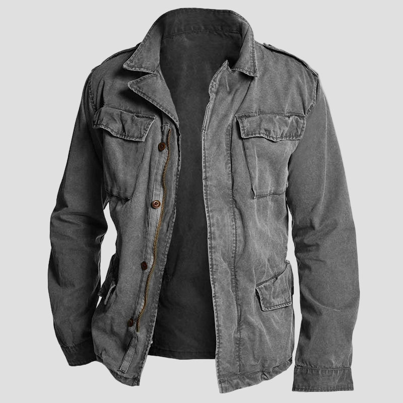 Casual Field Jacket for Men Vintage Multi Pocket Style
