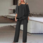 Two-Piece Cold Shoulder Top and Long Trouser Set