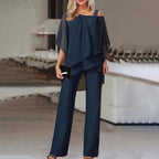 Two-Piece Cold Shoulder Top and Long Trouser Set