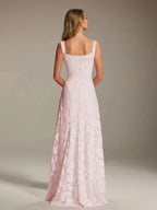 Women's A-Line Bridesmaid Dress featuring Floral Lace Design, Elegant Formal Gown for Weddings 1