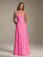 Women's A-Line Bridesmaid Dress featuring Floral Lace Design, Elegant Formal Gown for Weddings 11