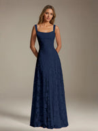 Women's A-Line Bridesmaid Dress featuring Floral Lace Design, Elegant Formal Gown for Weddings 14