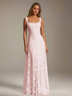 Women's A-Line Bridesmaid Dress featuring Floral Lace Design, Elegant Formal Gown for Weddings 2