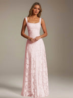 Women's A-Line Bridesmaid Dress featuring Floral Lace Design, Elegant Formal Gown for Weddings 3