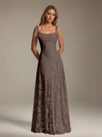 Women's A-Line Bridesmaid Dress featuring Floral Lace Design, Elegant Formal Gown for Weddings 6