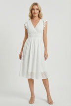 Women's A-Line Summer Dress featuring a smocked waist, perfect for casual outings, beach days, and special events, in a stylish and comfortable design. 0