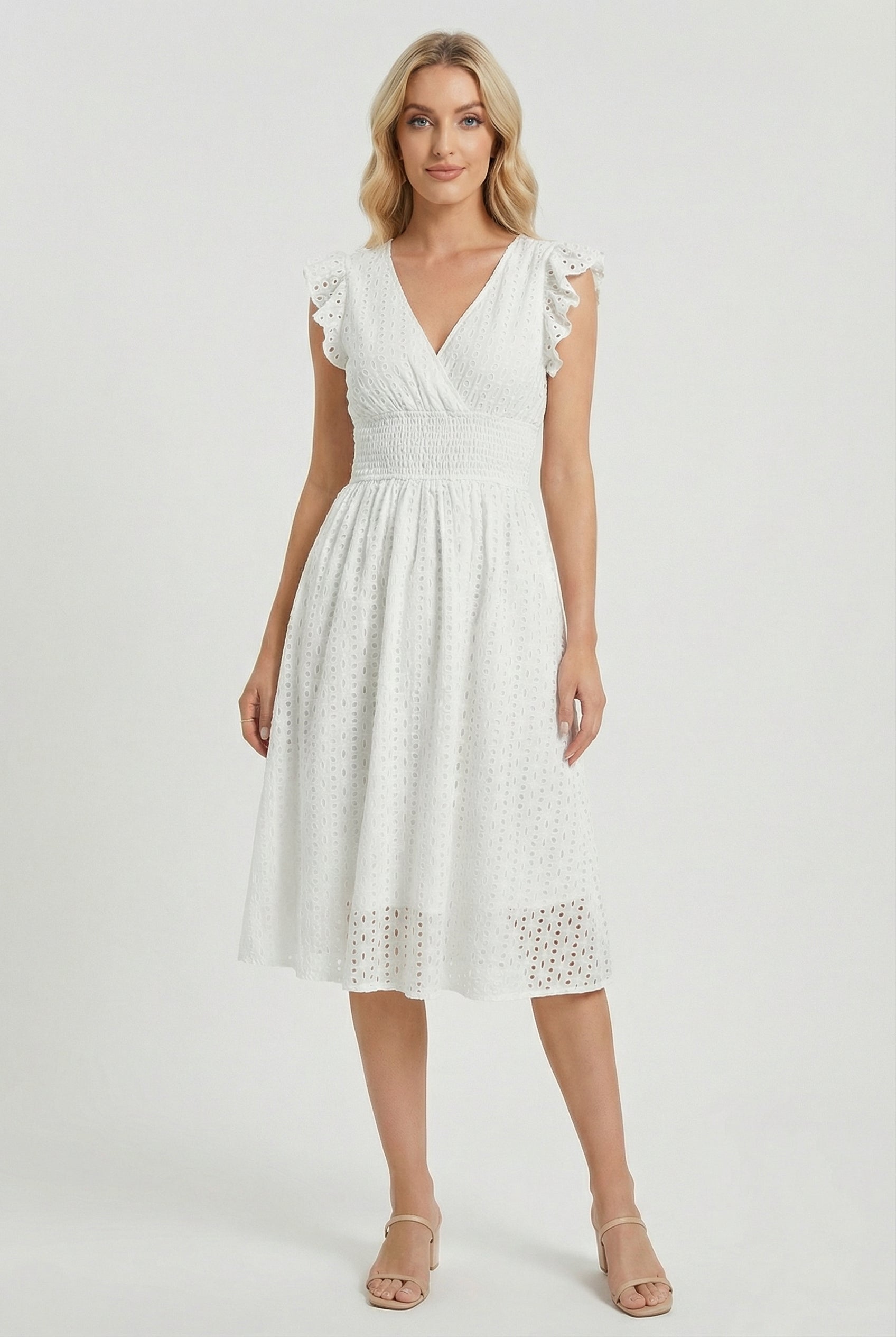 Women's A-Line Summer Dress featuring a smocked waist, perfect for casual outings, beach days, and special events, in a stylish and comfortable design. 0