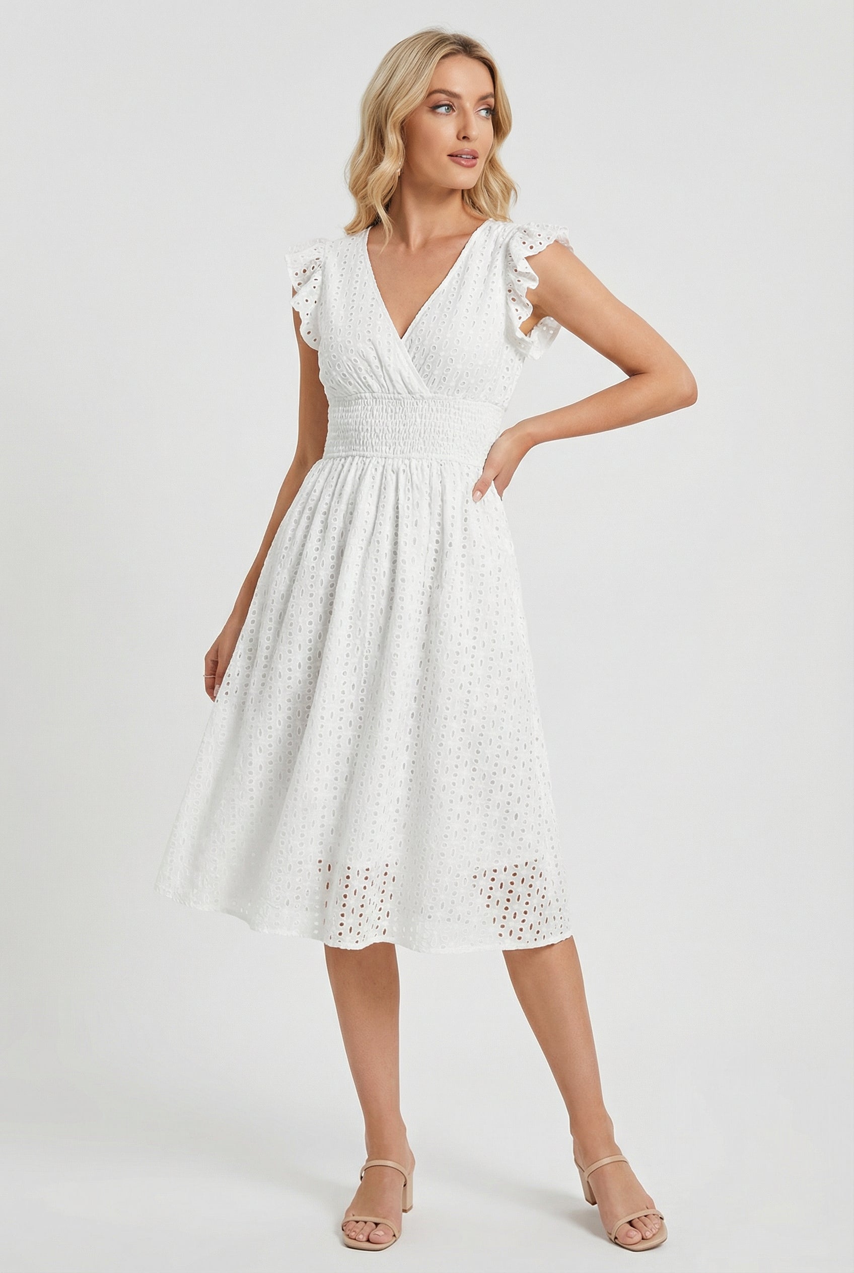 Women's A-Line Summer Dress featuring a smocked waist, perfect for casual outings, beach days, and special events, in a stylish and comfortable design. 1