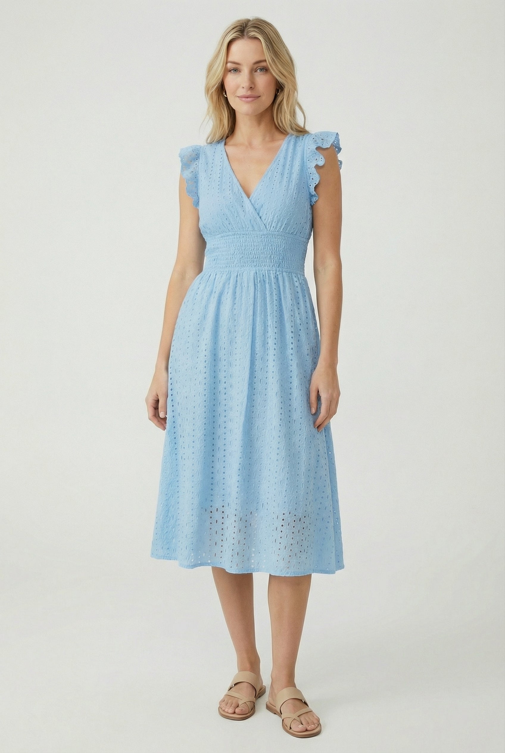Women's A-Line Summer Dress featuring a smocked waist, perfect for casual outings, beach days, and special events, in a stylish and comfortable design. 9